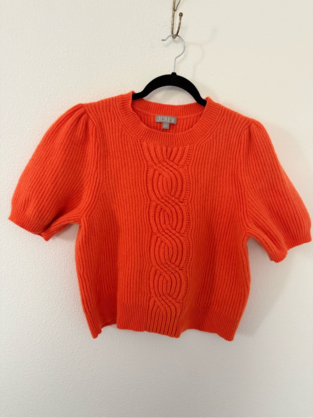 J.Crew Wool Cashmere Blend Chunky Cable Knit Short Sleeve Sweater Bright Orange